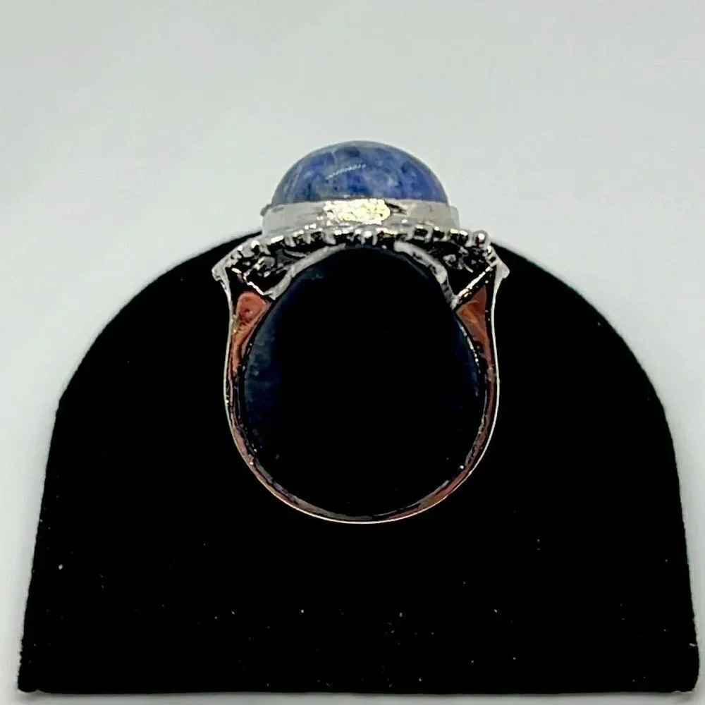 Beautiful Vintage Silver Ring With Blue Marbled Stone